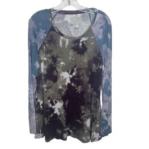 LOGO by Lori Goldstein Tie Dye Raglan Long Sleeve Top Women's Size L Blue Green